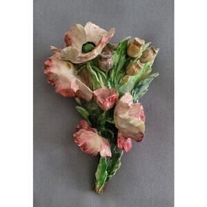 CAPODIMONTE and/or Majolica Ceramic Floral Poppies Wall Pocket--Italy-Vintage!